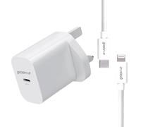 Groov-e USB-C Wall Charger 25W with USB-C to Lightning Cable Bundle - GaN UK Plug Power Delivery Fast-Charge Adaptor with Cable for Lightning Connector Devices - White