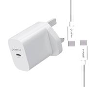 Groov-e USB-C Wall Charger 25W with USB-C to USB-C Cable Bundle - GaN UK Plug Power Delivery Fast-Charge Adaptor and Cable Included for Smartphones and Tablets - White