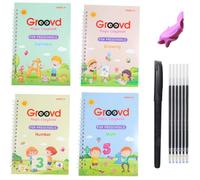 Groovd Children's Magic Copybooks - Reusable Grooved Writing Books for Kids - Handwriting Practice Workbooks, Calligraphy Learning Kit & Tracing Tools Set, 4 Books with Pen & Ink Refills (Ages 3-8)