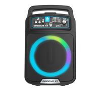 Groove X1 Portable Bluetooth Party Speaker with LED Ring Light Display, Wireless Sound System, Karaoke Microphone, 20W Output, Black, Perfect for Indoor and Outdoor Events