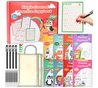 Grooved Handwriting Practice Books for Kids Ages 3-8, Reusable Tracing Workbooks with Deep Grooves - Letters, Numbers, Math, Drawing & Words - Disappearing Ink Pens, Pencil Grips & Storage Bag