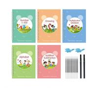 Grooved Handwriting Practice for Kids, Magic Copybook Reusable Writing Tool for Preschoolers Ages 3-5, Full Set 5 Books Large Traceable Workbook Set with 2 Pen+2 Grip+10 Pen Refills