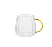 Grooved latte glass with a gold-coloured handle CHiATO, 400 ml - Transparent
