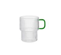 Grooved latte glass with a green handle CHiATO, 300 ml - Transparent