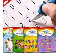 Grooved Magic Practice Copybook for Kids Ages 3-5 Preschool - Reusable Handwriting Tracing Workbooks for Letters, Numbers Drawing Math with Disappearing Ink Pens