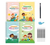 Grooved Writing Books, 4Pcs Reusable Grooved Handwriting Book Preschool Learning Activities Workbook with 10 Replacement Refills+1 Pen+1Grip for Kids Office_Products.