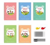 Grooved Writing Books for Kids Age 6-8, 1 Set Grooved Writing Books for Kids, Reusable Magics Groove Practice Workbook Full Set with Disappearing Ink