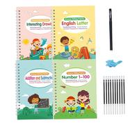 Grooved Writing Books for Kids Handwriting Practice 4Pcs Reusable Grooved Handwriting Book Preschool Learning Activities Workbook with 10 Replacement Refills+1 Pen+1Grip