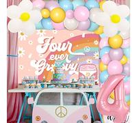 Groovy 4th Birthday Decorations, Four Ever Groovy Party Decorations Balloon Arch Garland Kit - Four Ever Groovy Backdrop Number 4 Foil Balloon for Girls Hippie Retro Disco Groovy 4 Years Old Birthday