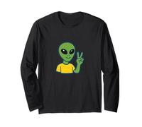 Groovy Alien Giving Peace Sign Retro Cosmic Vibes Long Sleeve T-Shirt