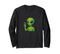 Groovy Alien Giving Peace Sign Retro Cosmic Vibes Long Sleeve T-Shirt