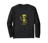 Groovy Alien Giving Peace Sign Retro Cosmic Vibes Long Sleeve T-Shirt