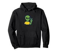 Groovy Alien Giving Peace Sign Retro Cosmic Vibes Pullover Hoodie