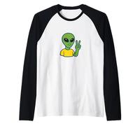 Groovy Alien Giving Peace Sign Retro Cosmic Vibes Raglan Baseball Tee