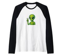 Groovy Alien Giving Peace Sign Retro Cosmic Vibes Raglan Baseball Tee
