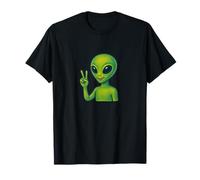 Groovy Alien Giving Peace Sign Retro Cosmic Vibes T-Shirt
