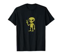 Groovy Alien Giving Peace Sign Retro Cosmic Vibes T-Shirt
