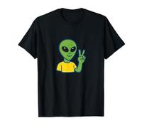 Groovy Alien Giving Peace Sign Retro Cosmic Vibes T-Shirt