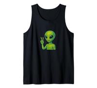Groovy Alien Giving Peace Sign Retro Cosmic Vibes Tank Top