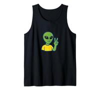 Groovy Alien Giving Peace Sign Retro Cosmic Vibes Tank Top