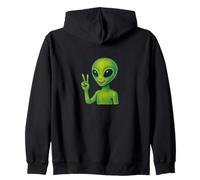 Groovy Alien Giving Peace Sign Retro Cosmic Vibes Zip Hoodie