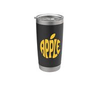 Groovy Apple Silhouette Yellow Retro Fruit Typography Art Stainless Steel Insulated Tumbler
