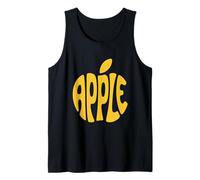 Groovy Apple Silhouette Yellow Retro Fruit Typography Art Tank Top