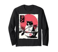 Groovy Cat Ramen Japanese Retro 80s 70s Cool Anime Cat Long Sleeve T-Shirt