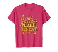 Groovy Coffee Teach Repeat Retro Teacher T-Shirt, Men, Red Heather, Medium
