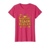 Groovy Coffee Teach Repeat Retro Teacher T-Shirt, Women, Red Heather, Medium