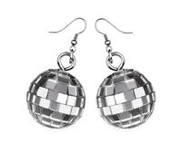 Groovy Disco Mirror Ball Earrings Silver Lightweight Pierced Costume Jewelry Pair One Inch Diameter Reflective Party Accessory No Lights No Batteries