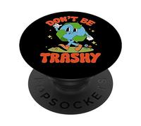 Groovy Earth Day Retro Don't Be Trashy Funny Recycling PopSockets Swappable PopGrip