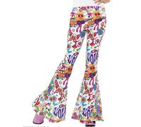 Groovy Flared Trousers Ladies Multi-Coloured Retro Disco 60s Fancy Dress 70s UK