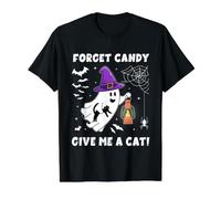 Groovy Forget Candy Give Me A Cat Ghost Holding Black Cat Value Graphic T-Shirt, Men, Black, L