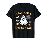 Groovy Forget Candy Give Me A Cat Ghost Holding Black Cat Value Graphic T-Shirt, Men, Black, XL