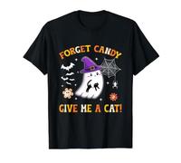 Groovy Forget Candy Give Me A Cat Ghost Holding Black Cat Value Graphic T-Shirt, Men, Black, XL