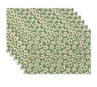 Groovy Green Flower Placemats Set of 6,Table Mats Non-Slip Heat Resistant Washable Placemat for Party Kitchen Dining Table Decoration Indoor Outdoor