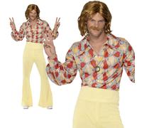 Smiffy's Adult Men's 1960's Groovy Guy Costume, Shirt And High Waisted Flared - fancy dress groovy guy costume mens 1960s hippie outfit 70s flares