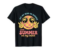 Groovy Happy Face Summer Vibes Got My Mind On Summer Teacher T-Shirt