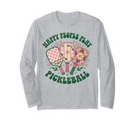 Groovy Happy People Play Pickleball Design Retro Daisy Long Sleeve T-Shirt