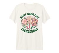Groovy Happy People Play Pickleball Design Retro Daisy Premium T-Shirt