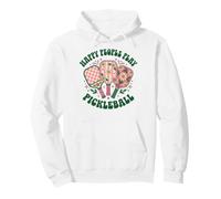 Groovy Happy People Play Pickleball Design Retro Daisy Pullover Hoodie
