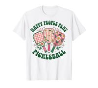 Groovy Happy People Play Pickleball Design Retro Daisy T-Shirt