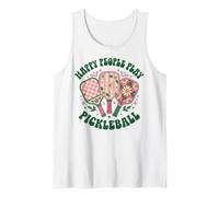 Groovy Happy People Play Pickleball Design Retro Daisy Tank Top