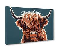 Groovy Highland Cow Canvas Wall Art Print 30x20 Inch