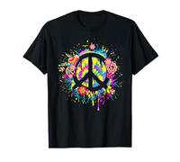 Groovy Hippie 70s Style Flowers Peace Sign World Peace Day T-Shirt