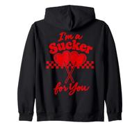 Groovy I'm A Sucker for You Retro Heart Candy Valentines Art Zip Hoodie