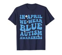 Groovy In April We Wear Blue Autism Advocacy for Awareness T-Shirt