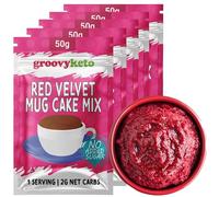 Groovy Keto Mug Cake Mix | Low Carb | Keto Friendly | Sugar Free | Only 2g - 3.5g Net Carbs Per Sachet | Diabetic Friendly (5 Pack, Red-Velvet)