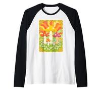 Groovy Mushroom Meadow 70s Retro Flower Power Style Raglan Baseball Tee